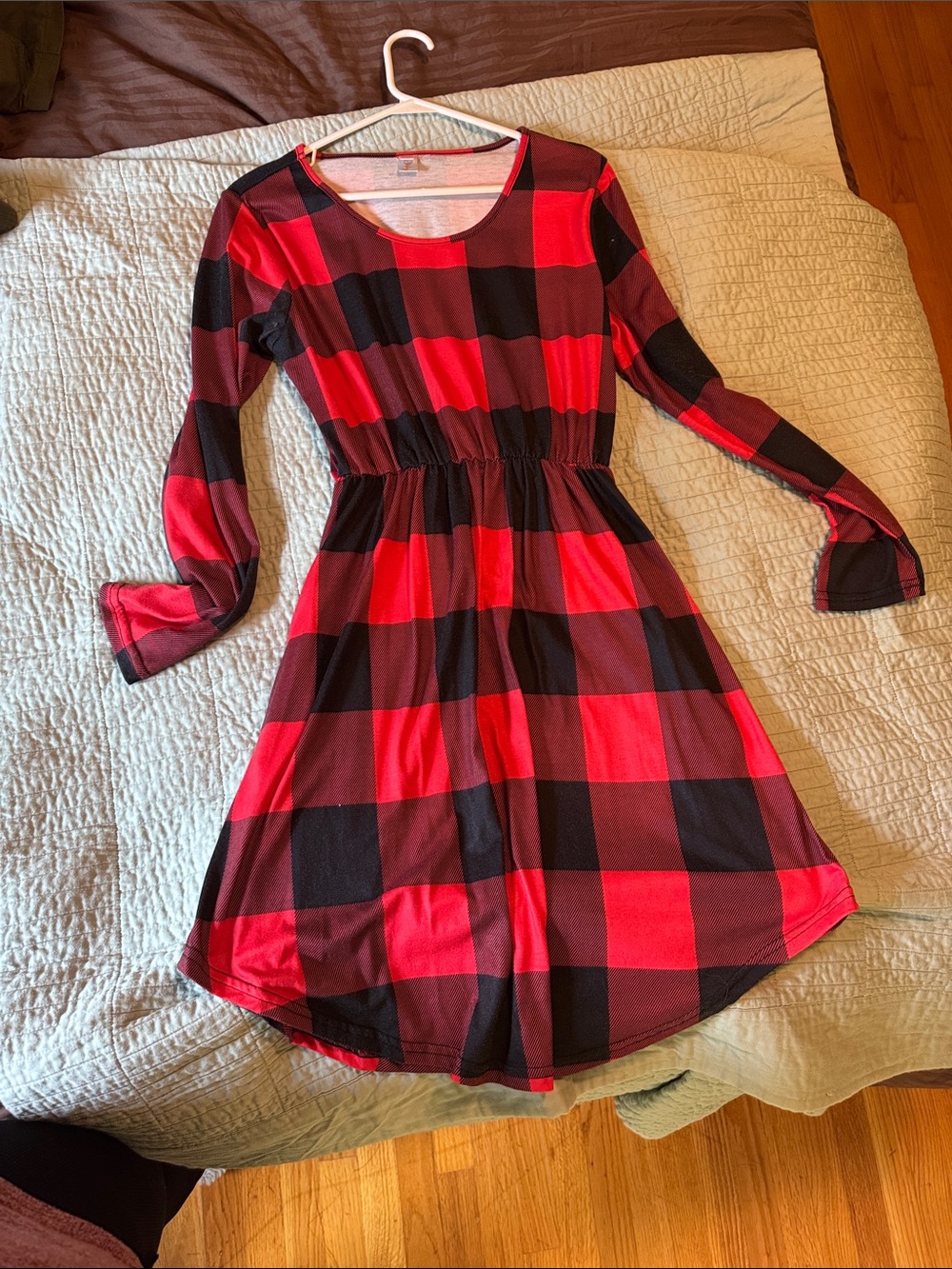 Womens' Red & Black Buffalo Plaid Long Sleeve Dress